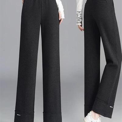 咖色小个子九分羊绒窄版阔腿裤女冬季显瘦加绒2025爆款休闲直筒裤