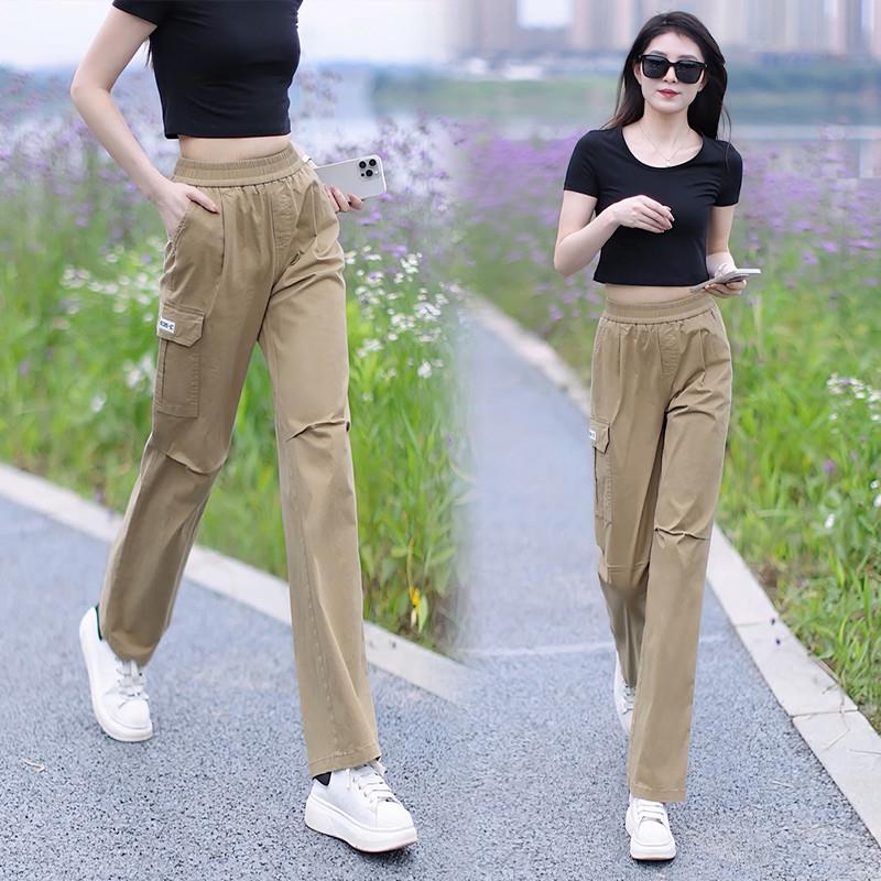 工装裤女2025新款夏薄款长裤女士休闲卡其色郑州夏季夏天粉色裤子