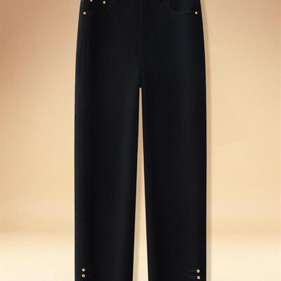 黑色烟管直筒牛仔裤女2025年春秋八九分宽松高腰梨形身材弹力显瘦