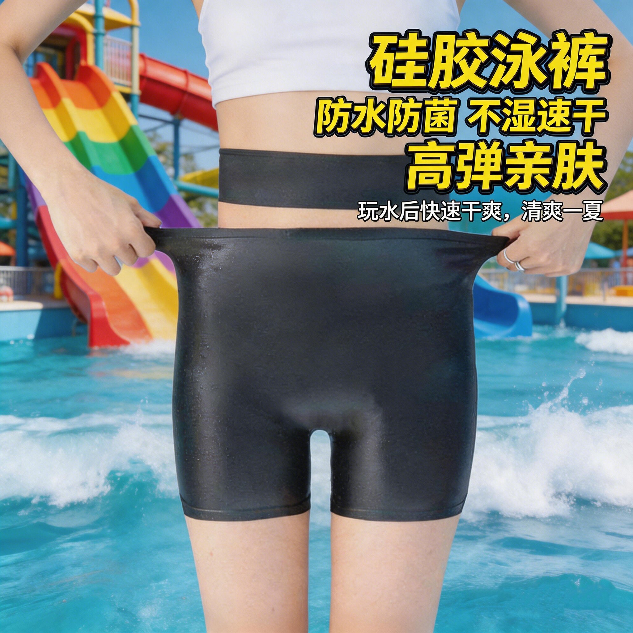 防水防菌硅胶泳裤女防走光平角游泳裤中高腰男女通用游泳水上乐园