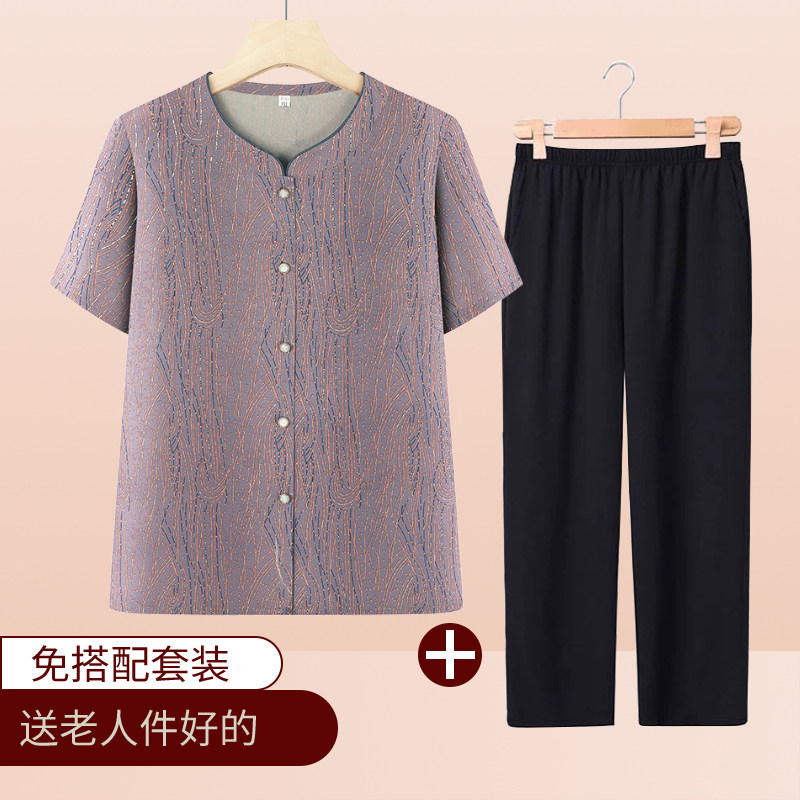中老年夏装女衬衫妈妈2026新款短袖上衣奶奶夏天套装老人太太衬衣图片