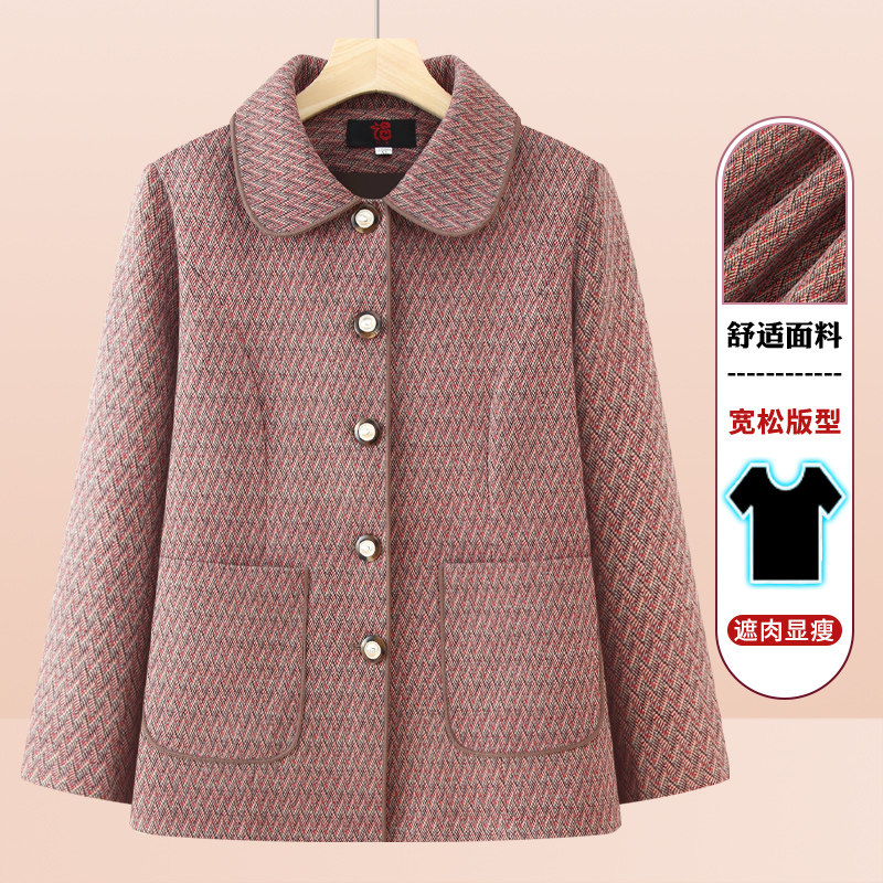 奶奶秋装外套中老年人女休闲翻领上衣妈妈春秋款上衣薄款老人太太