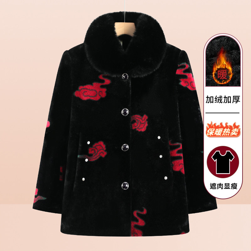 中老年棉服外套女奶奶冬季加厚棉袄婆婆加绒棉衣妈妈冬装毛领大衣