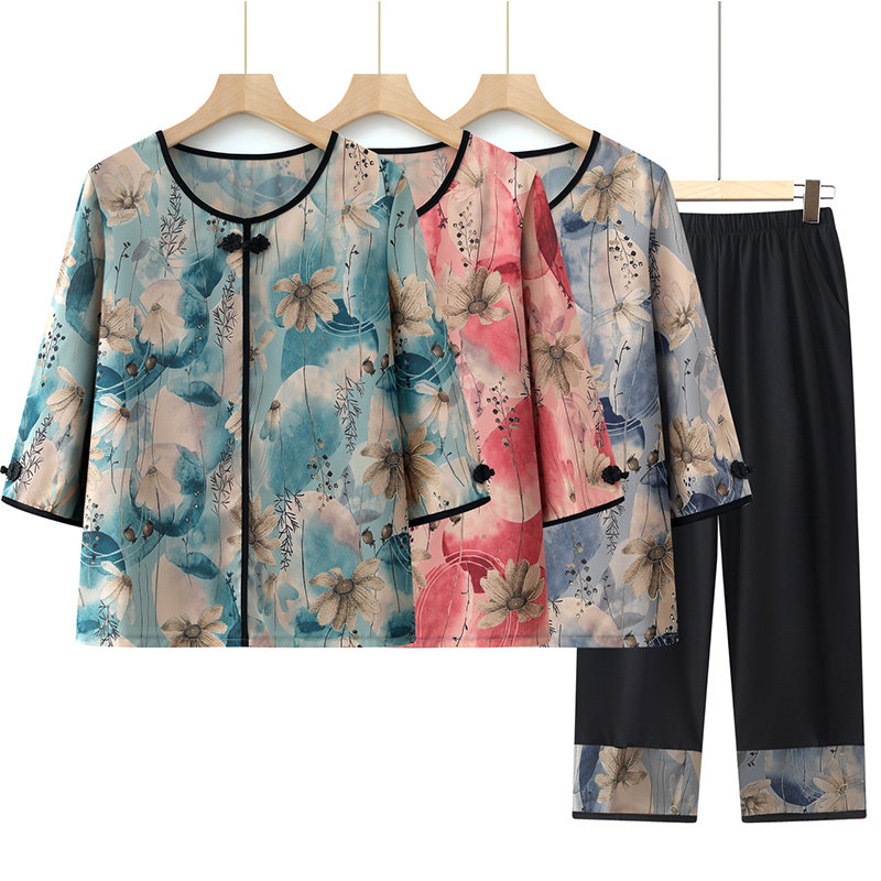 奶奶装夏装短袖套装中老年人女装老太太老人衣服妈妈装夏季两件套图片