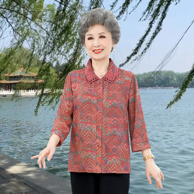 奶奶夏装七分袖洋气中老年人衬衫女妈妈开衫老人衣服太太薄款宽松