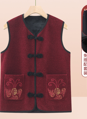 奶奶春秋马甲唐装中老年人秋装女妈妈背心老太太新款坎肩老人衣服