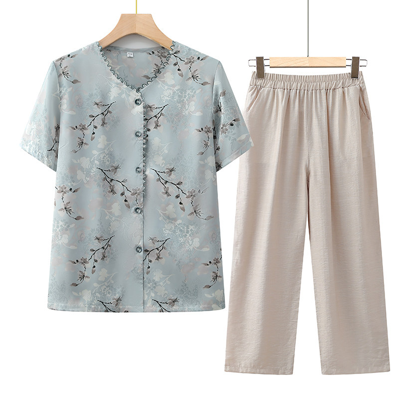 妈妈装2024夏装新款套装中老年人女装奶奶装夏季短袖老人衣服太太图片