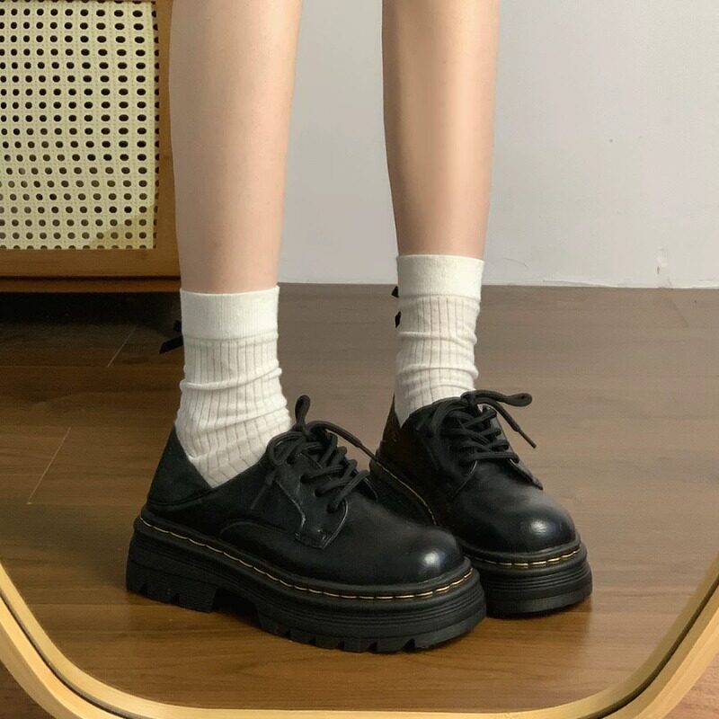 韩版系带厚底增高小皮鞋女
