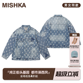 MISHKA大眼球美式 高街潮牌复古机车重工夹克工装 牛仔衣外套