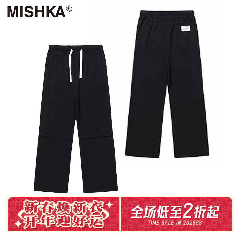 MISHKA大眼球春夏卫裤男直筒休闲运动美式宽松阔腿休闲裤