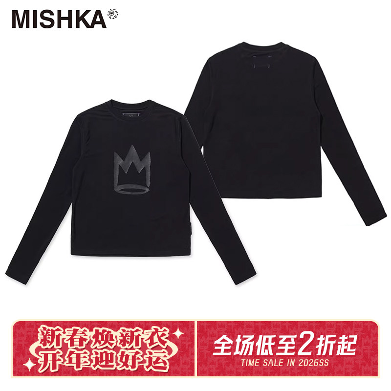 MISHKA大眼球上衣女士秋冬内搭可外穿高级感辣妹打底衫长袖T恤