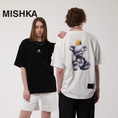 MISHKA美式复古KA熊印花男女同款