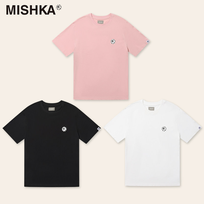 MISHKA26春夏新品美式复古经典小眼球通勤慵懒男女街头短袖T恤