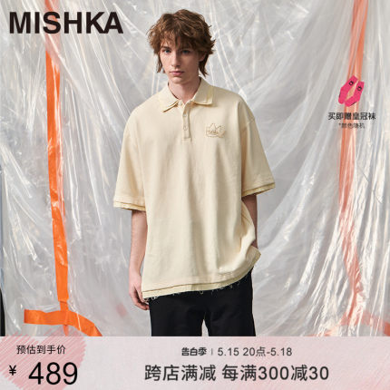 MISHKA2024新款美式运动宽松休闲潮流字母皇冠重磅圆领短袖T恤男