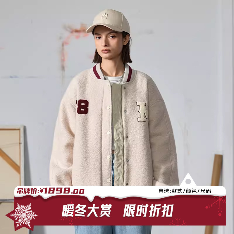 MISHKA绵羊毛美式复古潮牌秋冬女款小个子刺绣棒球服短款外套