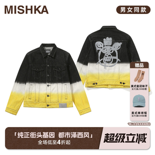 MISHKA左林杰同款 休闲KA爷熊街头牛仔外套上衣夹克 大眼球潮牌美式