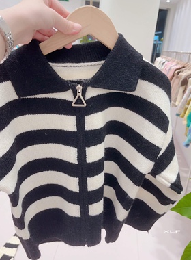 清库存联系客服可刀童洛洛儿童条纹毛线开衫外套