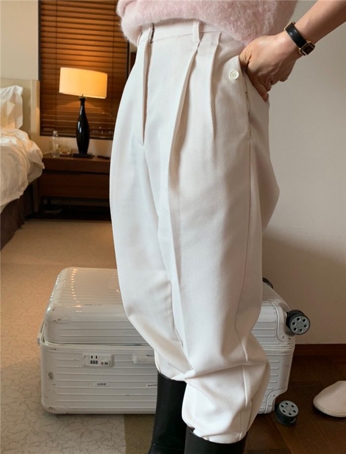 吴小姐韩国代购正品东大门 mone 百搭高腰纯色裤显瘦斜纹西装裤