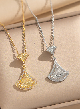 跨境热销菱形格子气质扇形秋冬金属格纹小裙子气质项链小众女