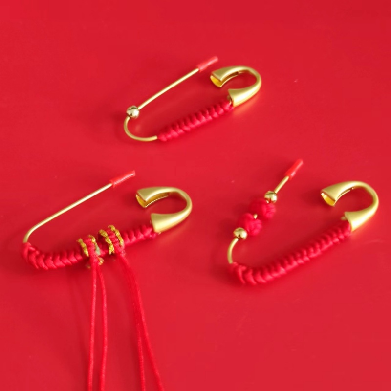 金色别针红绳镀金哑光铜饰品DIY