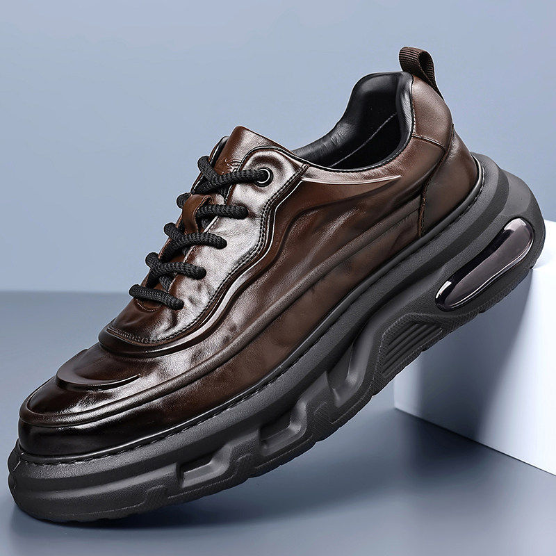 老爷车2026秋冬新款男士真皮休闲系带百搭厚底低帮时尚潮流健步鞋