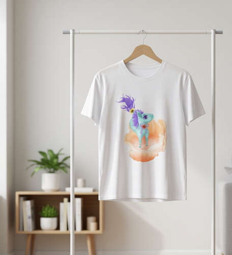 原创板绘画约稿卡通可爱小马猎豹印花亲子装家居服睡衣T恤头饰鞋