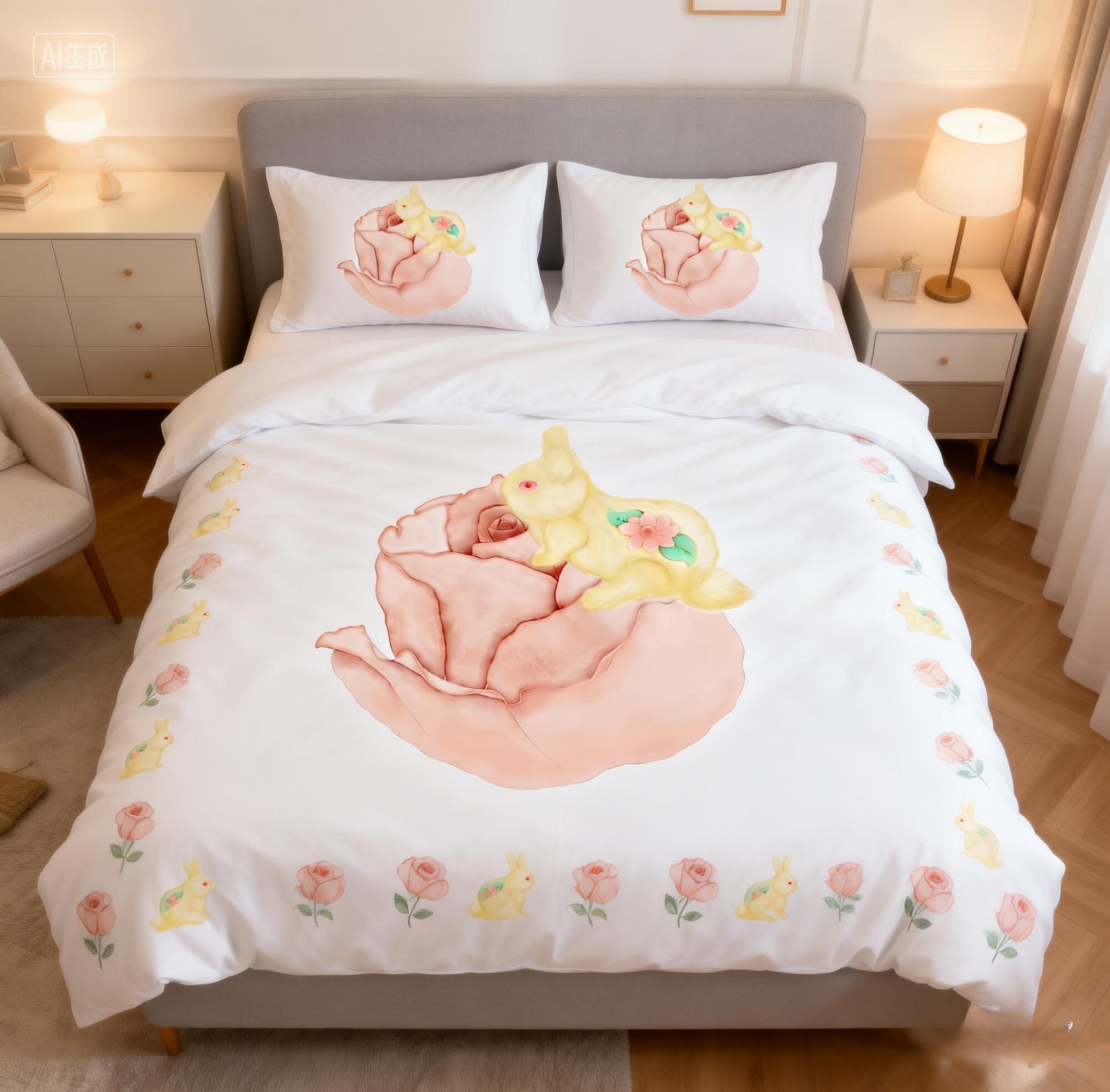 原创板绘画印花鸟亲子装T恤裙帆布牛仔背包鞋伞睡衣床品四件套文
