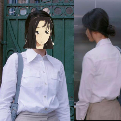 王楚然同款白色口袋长袖衬衫