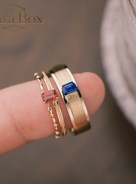 纯银复刻红蓝宝情侣对戒可刻字