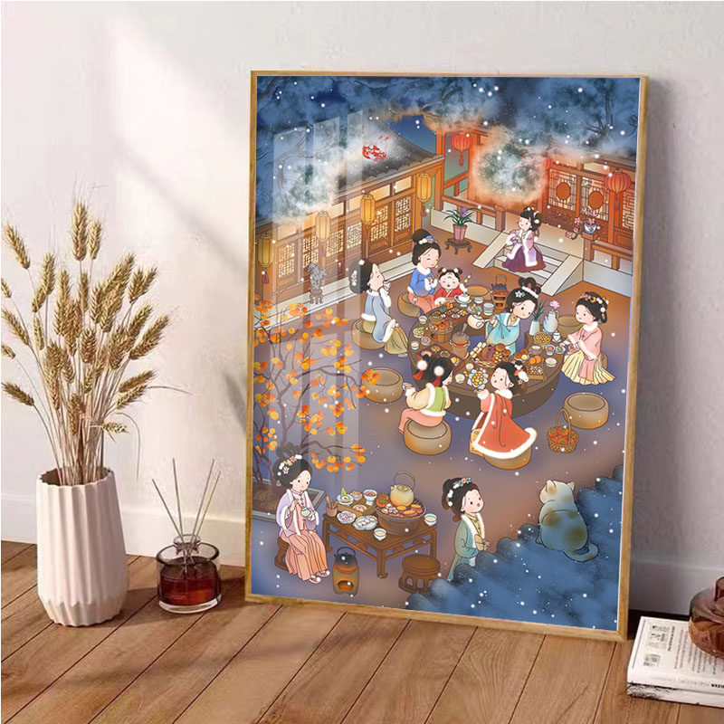 在炉子旁煮茶，钻石画，满是钻石，客厅和卧室的小十字绣，2025年