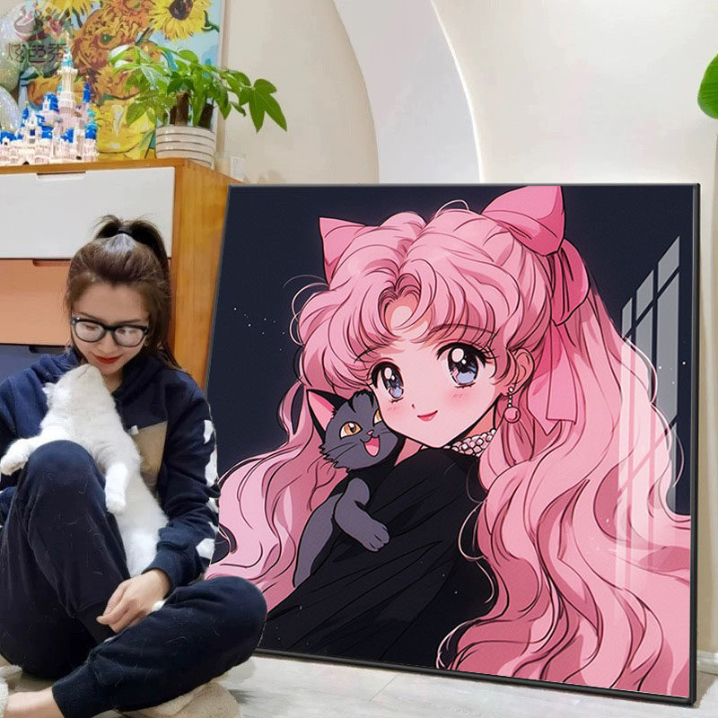 黑猫少女高级感钻石画 画2025新款5d十字绣点钻砖石贴画 画手工di