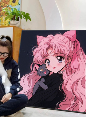 黑猫少女高级感钻石画 画2025新款5d十字绣点钻砖石贴画 画手工di