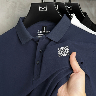 2025夏季新款男士下摆开叉Polo衫短袖休闲丝光珠地棉简约刺绣体恤