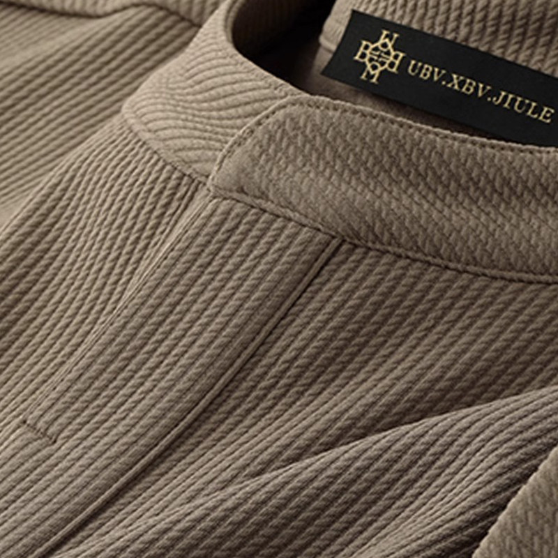 亨利领长袖T恤男士肌理条纹上衣秋季2025新款宽松休闲卫衣打底衫