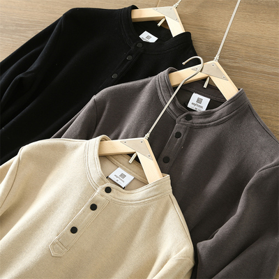 立领卫衣男士秋季2025新款潮牌宽松亨利领重磅长袖打底衫套头外套