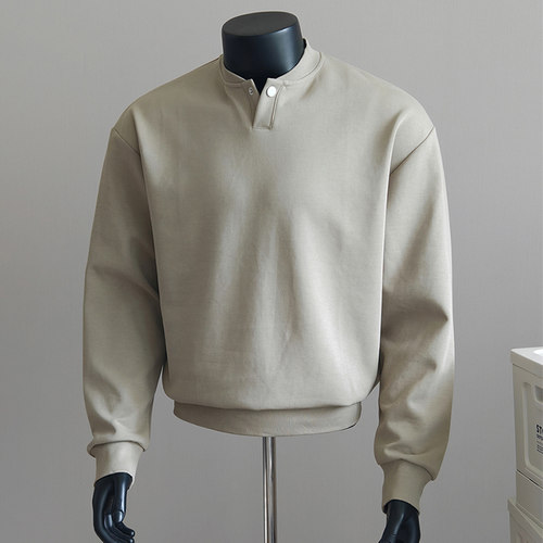 秋冬新款亨利领卫衣纯色长袖卫衣纽扣男士高级感宽松休闲打底上衣