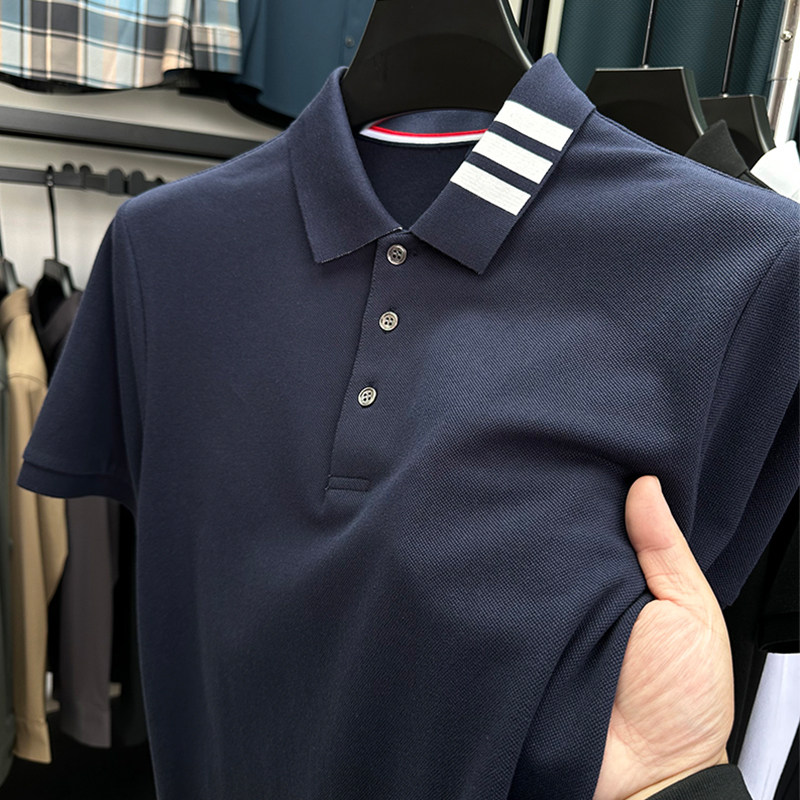 2026新款短袖T恤夏季高端珠地棉翻领POLO衫男下摆开叉体恤上衣潮