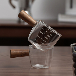 meelyhome玻璃咖啡小奶盅奶壶带刻度量杯浓缩咖啡萃取杯尖嘴杯