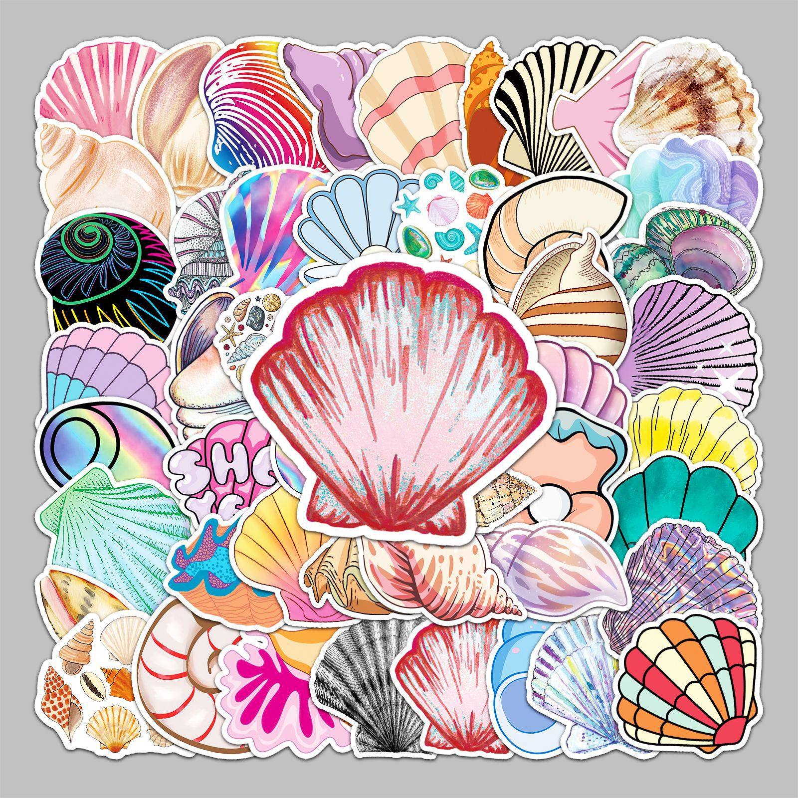 50张贝壳卡通行李箱贴纸创意防水涂鸦贴纸滑板车电脑平板卡通装饰