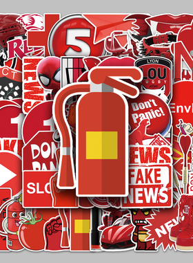 52张个性化红色卡通防水涂鸦行李箱笔记本电脑汽车装饰不干胶贴纸