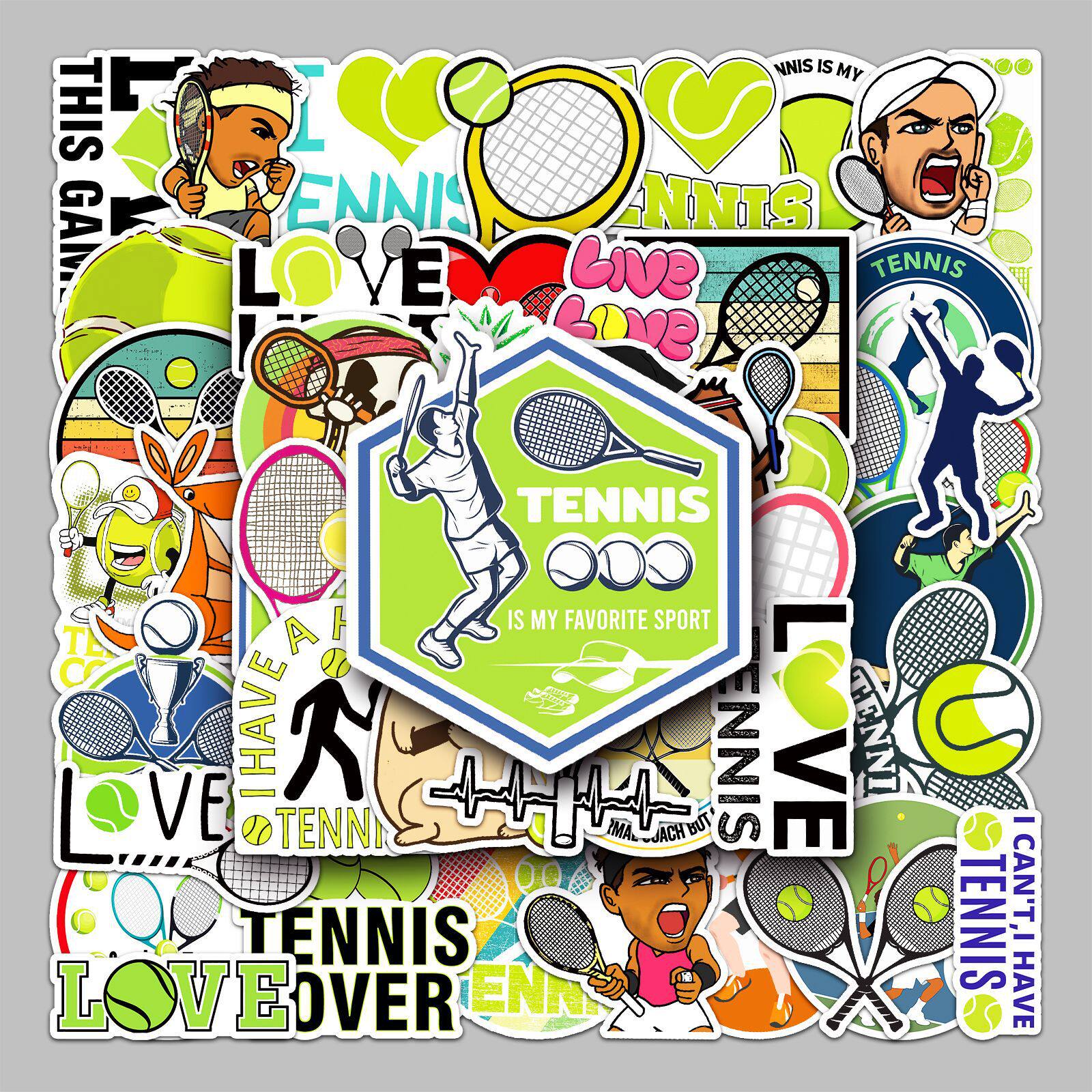 50张网球运动卡通行李箱贴纸防水涂鸦贴纸滑板车电脑平板卡通装饰