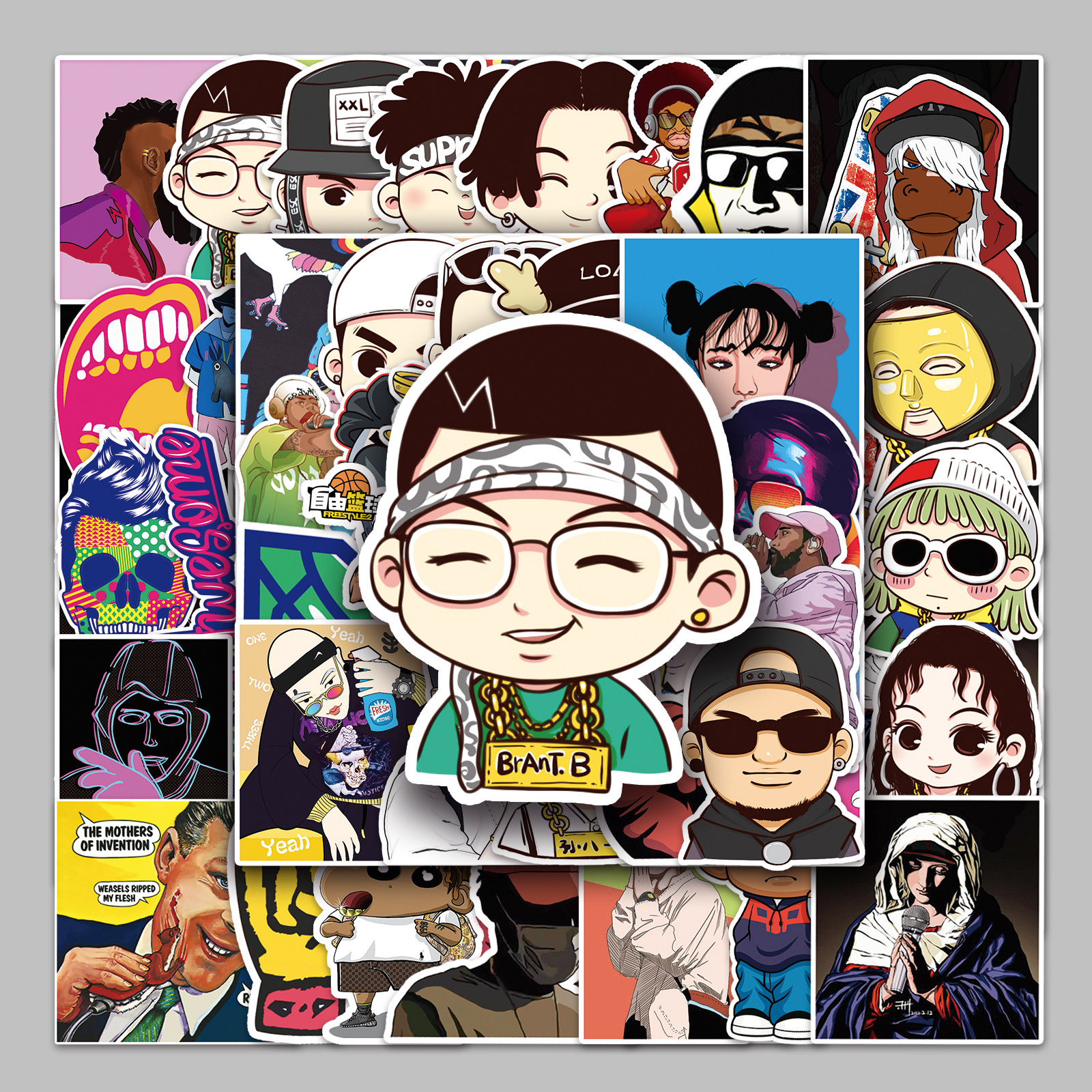 55张不重复嘻哈卡通人物涂鸦diy行李箱自行车平板笔记本汽车贴纸