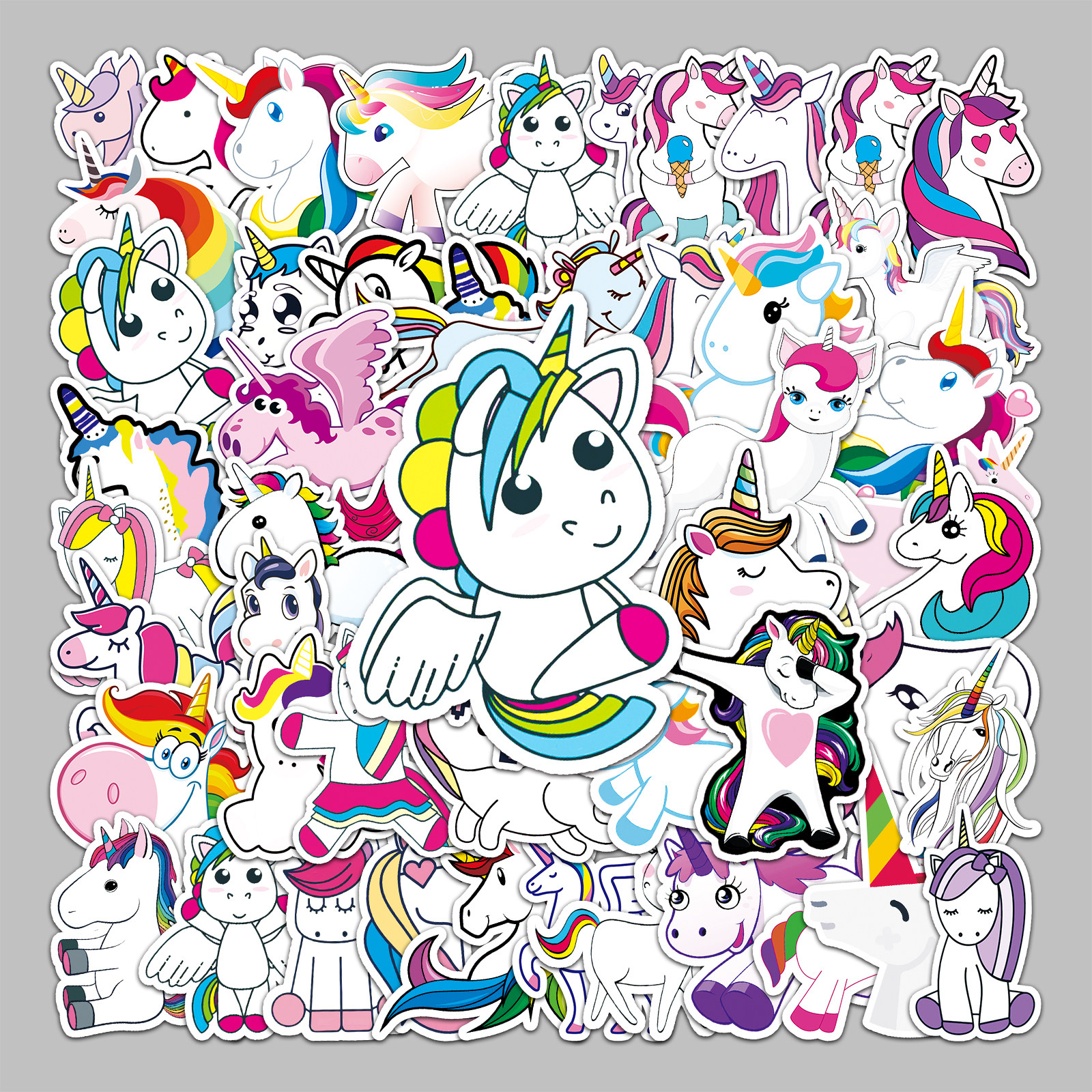 50张独角兽可爱彩虹马贴纸diy装饰行李箱笔记本电脑手机平板贴纸