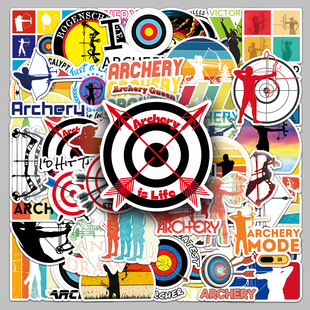 50张射箭运动员贴纸弓箭体育竞技防水装饰墙壁水杯玻璃行李箱贴画