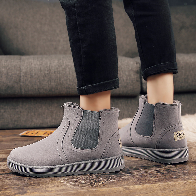 雪地靴高帮加绒保暖马丁靴子男套筒短皮靴冬季切尔西防水棉鞋