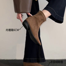 羊皮版内增高6cm韩版复古短靴女气质绒面短筒瘦瘦靴后拉链马丁靴
