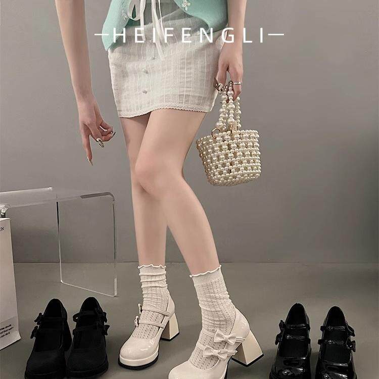 玛丽珍鞋女高跟2026新款蝴蝶结lolita鞋子浅口配裙子粗跟高跟单鞋