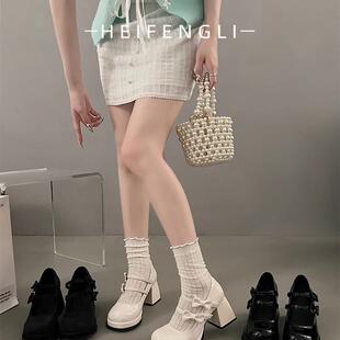 玛丽珍鞋女高跟2025新款蝴蝶结lolita鞋子浅口配裙子粗跟高跟单鞋