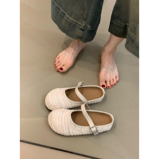 复古编织镂空包头厚底单鞋女夏季浅口一脚蹬玛丽珍鞋勃肯鞋凉拖鞋