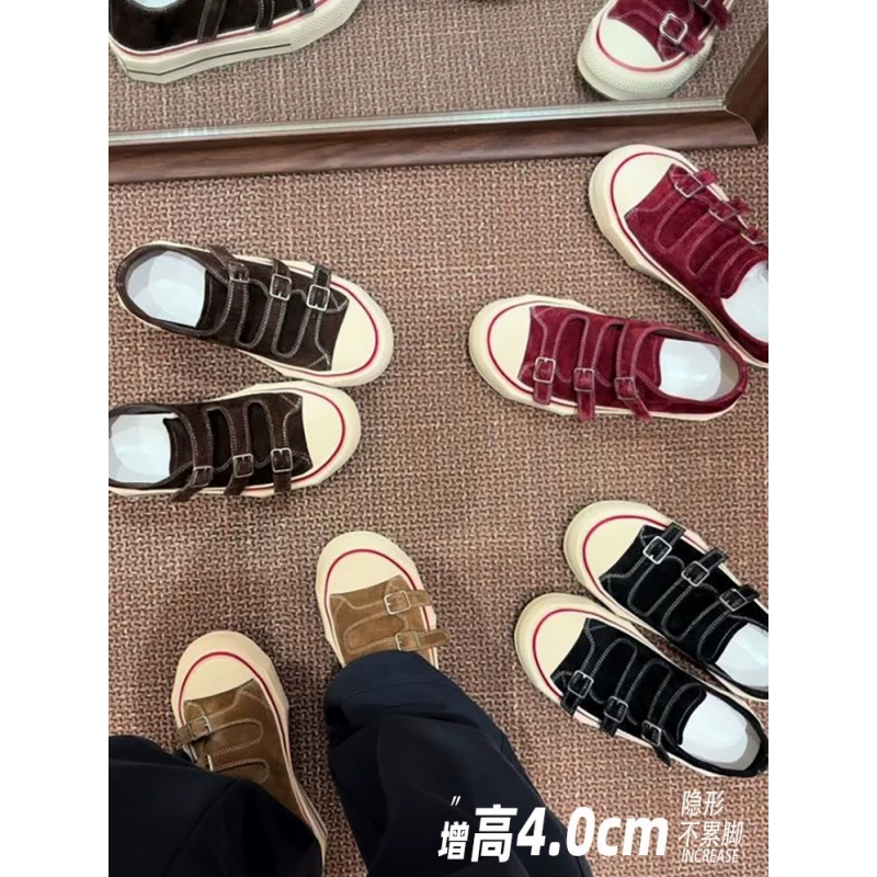 日系复古厚底内增高帆布板鞋女